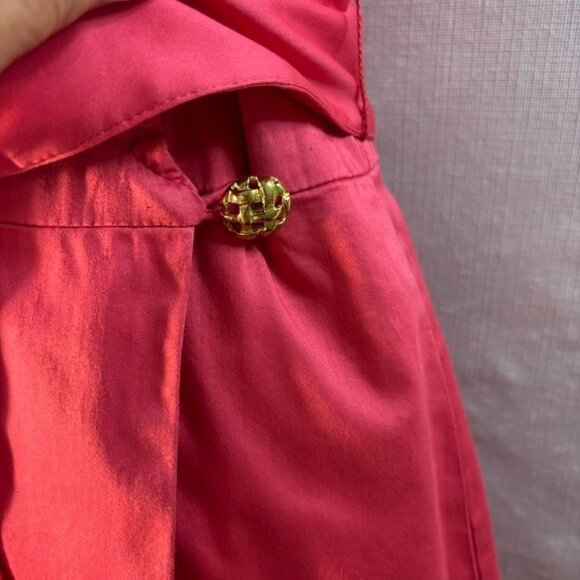 Elizabeth McKay Ruffle Collar Sleeveless Wrap Dress With Gold Button Accent - Picture 4 of 14